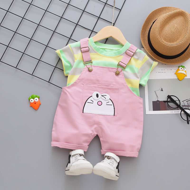 KF Cat Baju Setelan Jumpsuits Anak Import  Atasan Kaos Celana Kodok Termurah 1-4thn Kartun Lucu-PINK