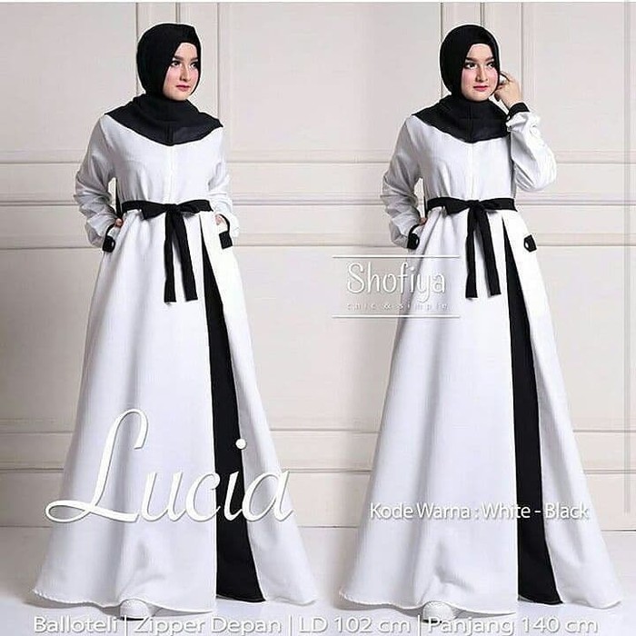 Realpict Gresa Ori Setelan Wanita Muslim Abg Remaja Setel 2038 OZ646 Baju Syari  Lucia Dress White
