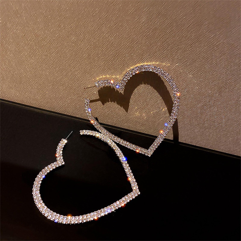 R-flower Big Heart Hoop Earrings Fashion Hadiah Kristal Pernikahan