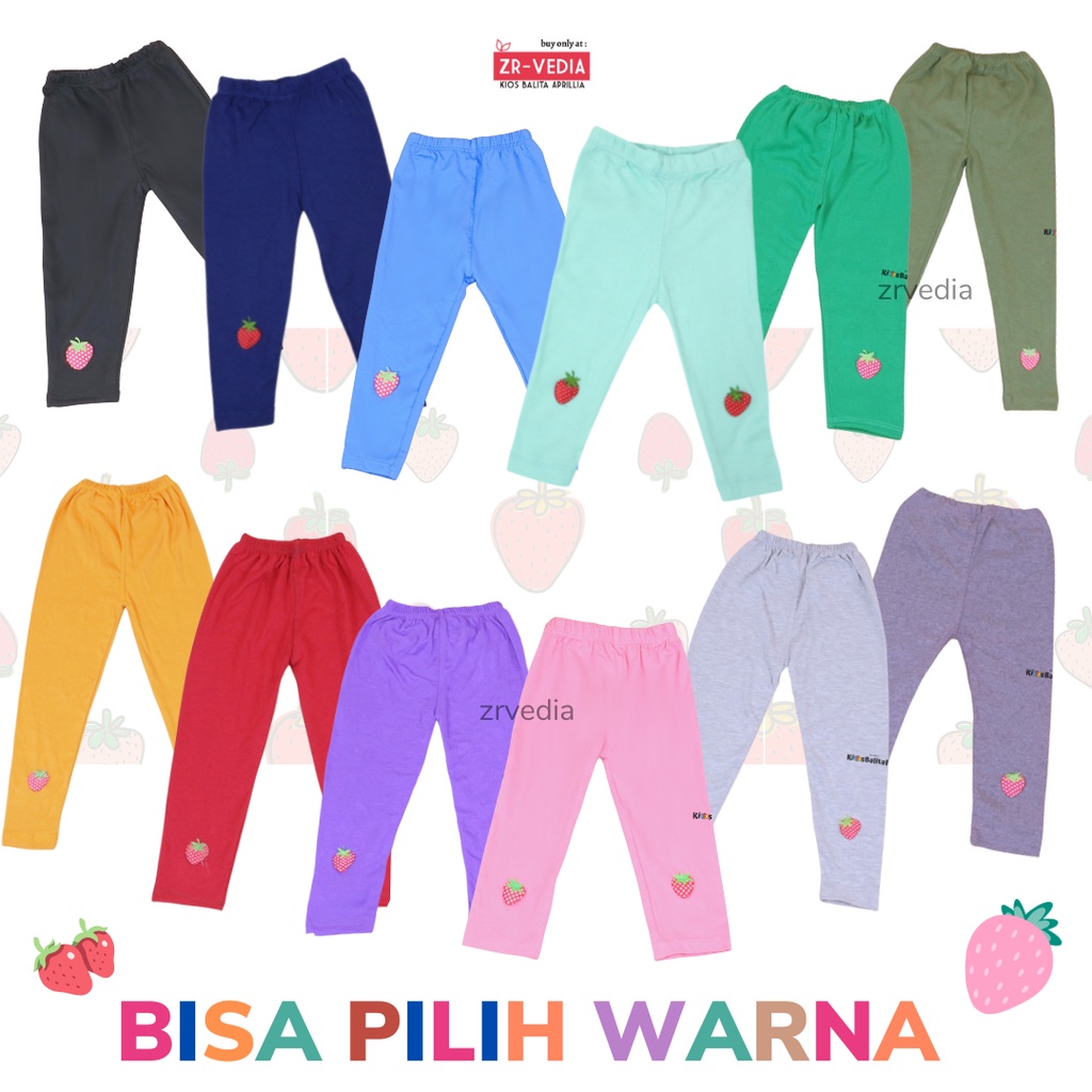 Legging Strawberry uk Bayi - 7 Tahun / Legging Bahan Kaos Anak Perempuan Celana Panjang Lejing Laging Polos Baby kiosbalitaaprilia