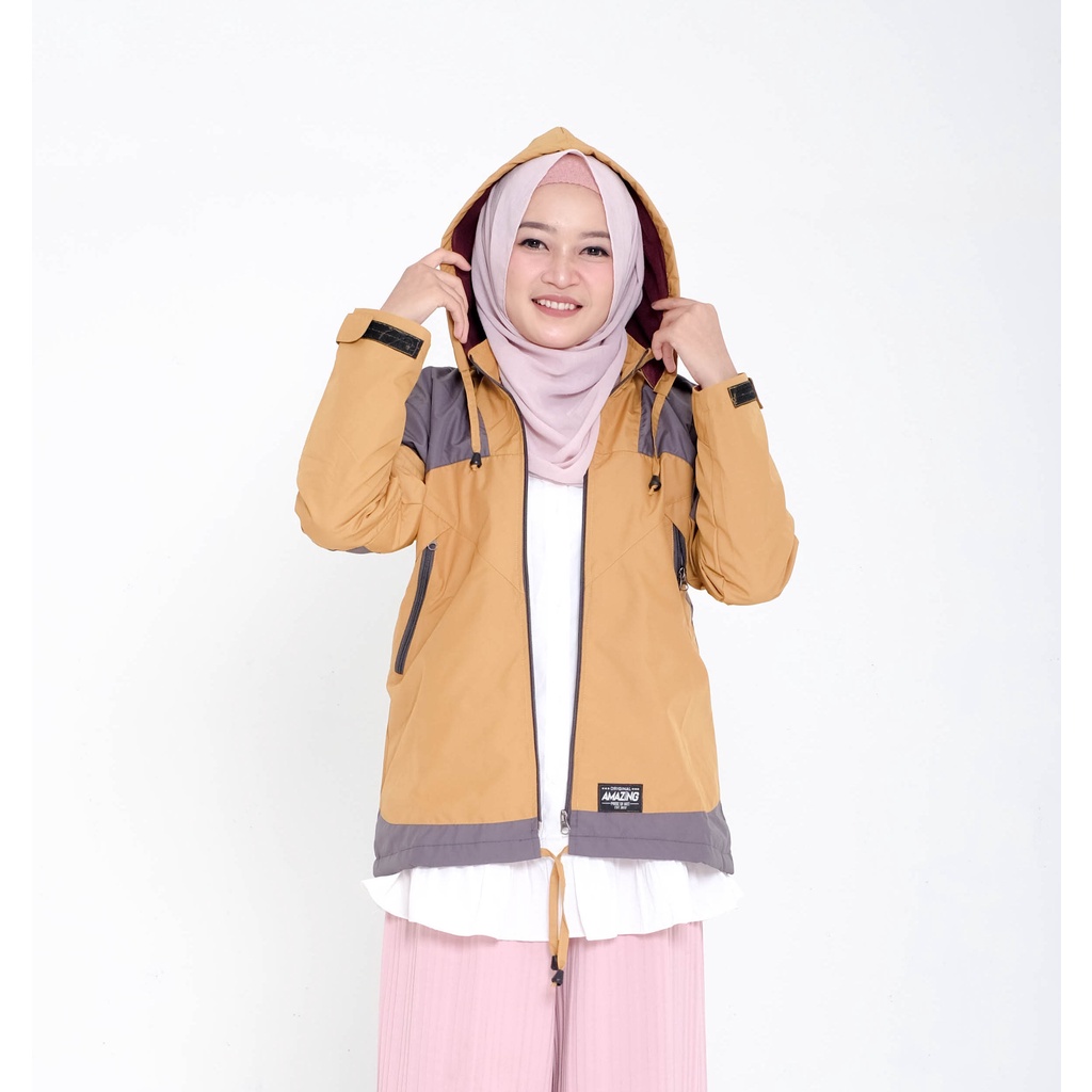 Justrue Jaket Gunung Wanita Waterproof Jaket Hiking Touring Adventure Kuning