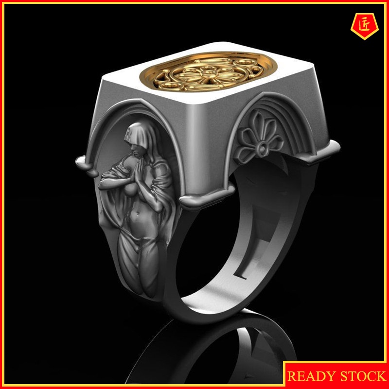 [Ready Stock]Classic Temperament Virgin Mary Prayer Ring Two-Tone