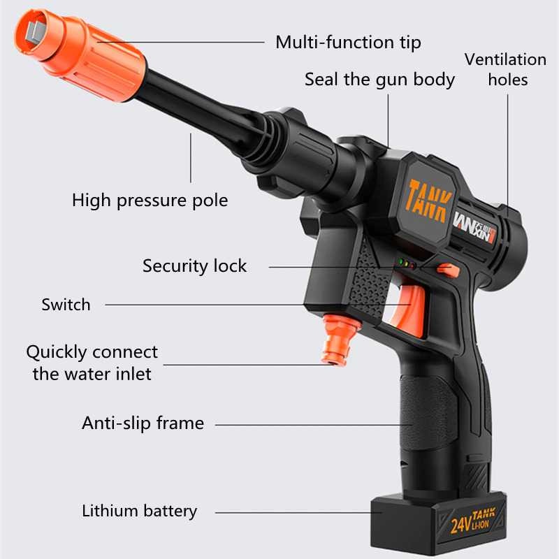 Semprotan Air Steam Cuci Mobil High Pressure Jet Recharge 12000mAh 24V