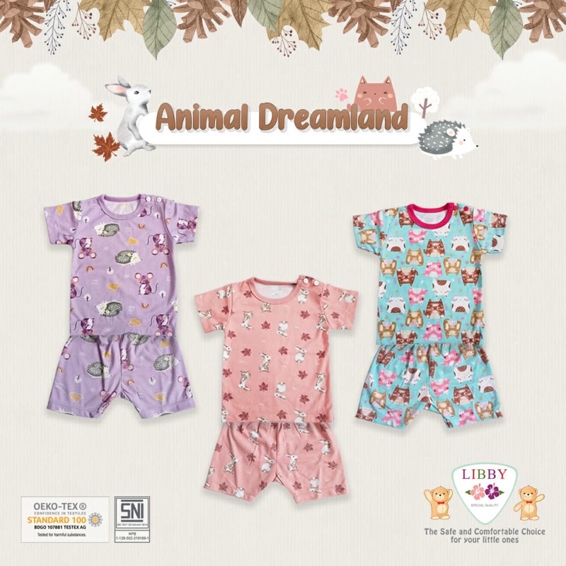 3pcs Setelan Libby Baby Animal Dreamland (PENDEK) size S,M,L,LB,XL,XXL - Oblong