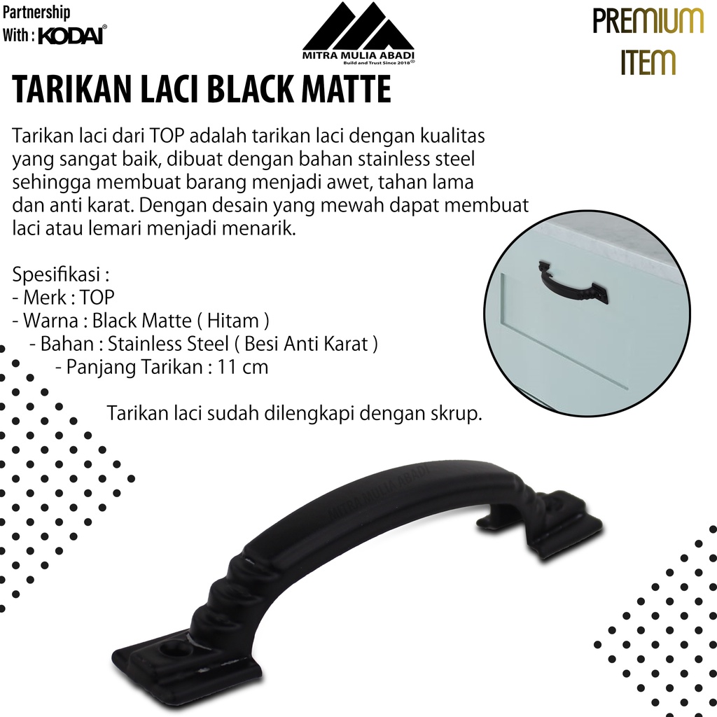 Tarikan Laci 5 Inch Black Matte | Drawer Pull | Merk TOP | T 088