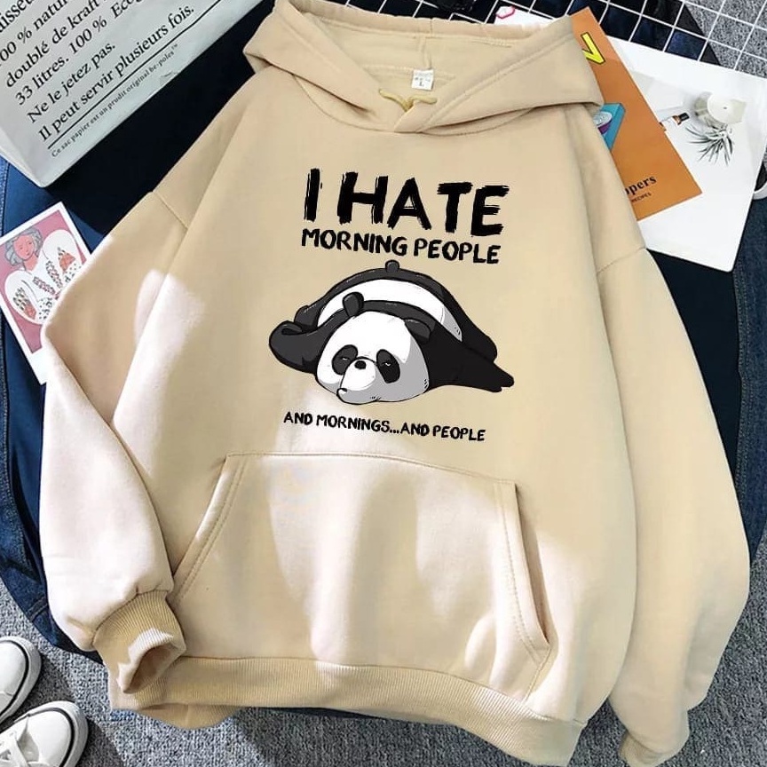 I Hate Morning People Hoodie Motif Kartun Lucu Panda Terbaru 2021 Size Fit to L