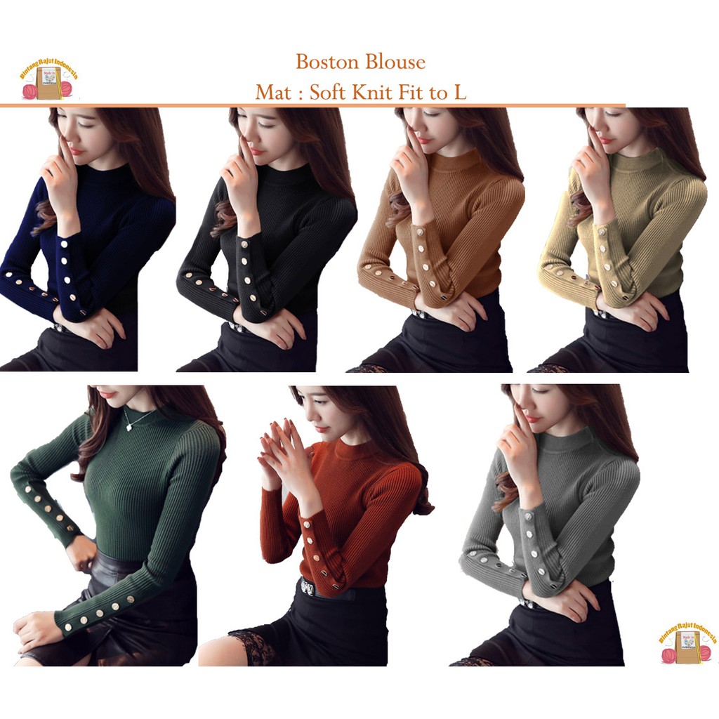 bintang rajut indo    blouse boston knit atasan wanita rajutan