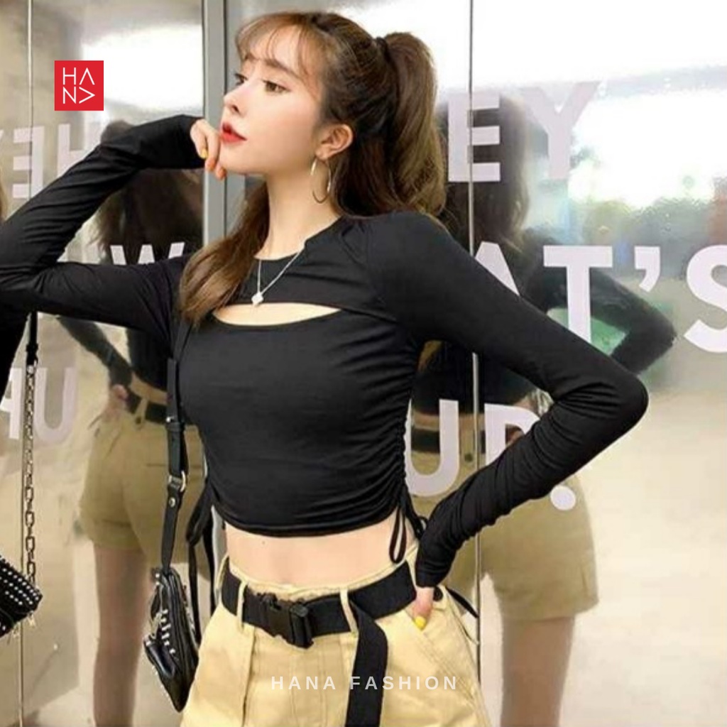 Hana Fashion - Rarity Long Sleeve Crop Top Kaos Crop - CT021