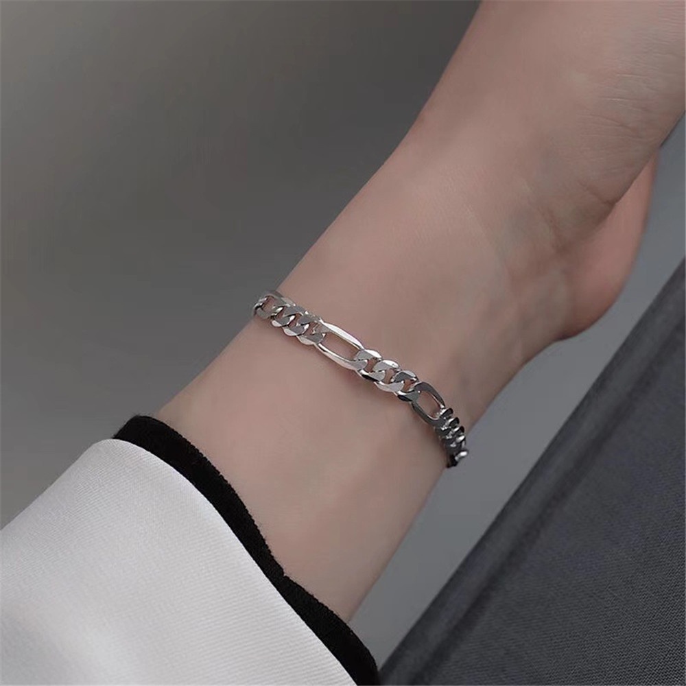 1pc Gelang Rantai Adjustable Warna Silver Gaya Korea Untuk Pria Dan Wanita