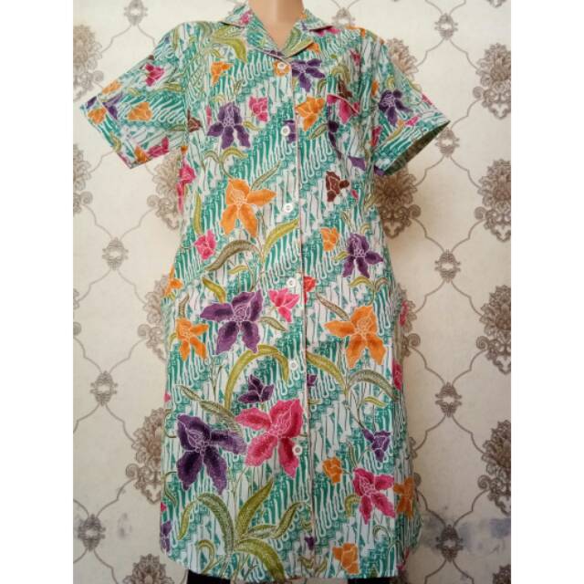 Dress busui kancing depan / daster full kancing motif Batik
