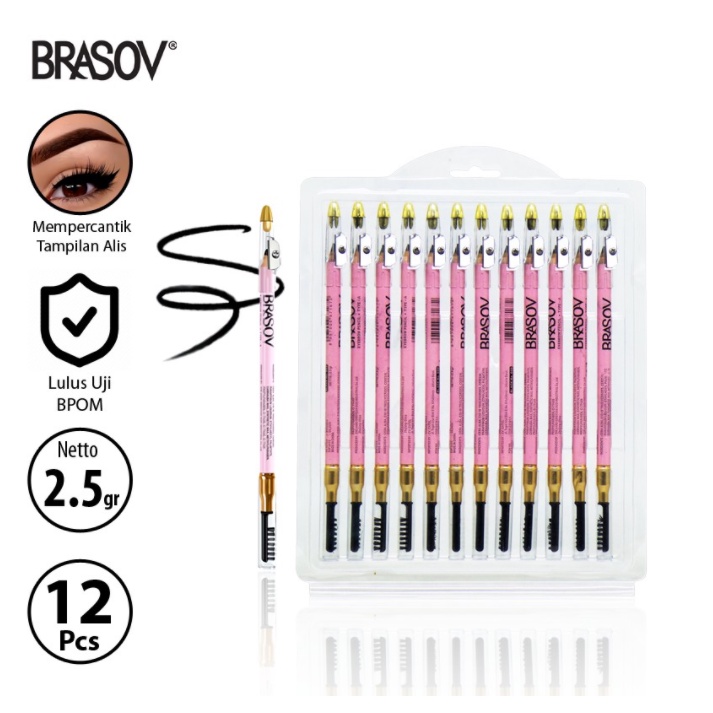 Brasov Eyebrow Pensil Alis Sikat 12 Pcs