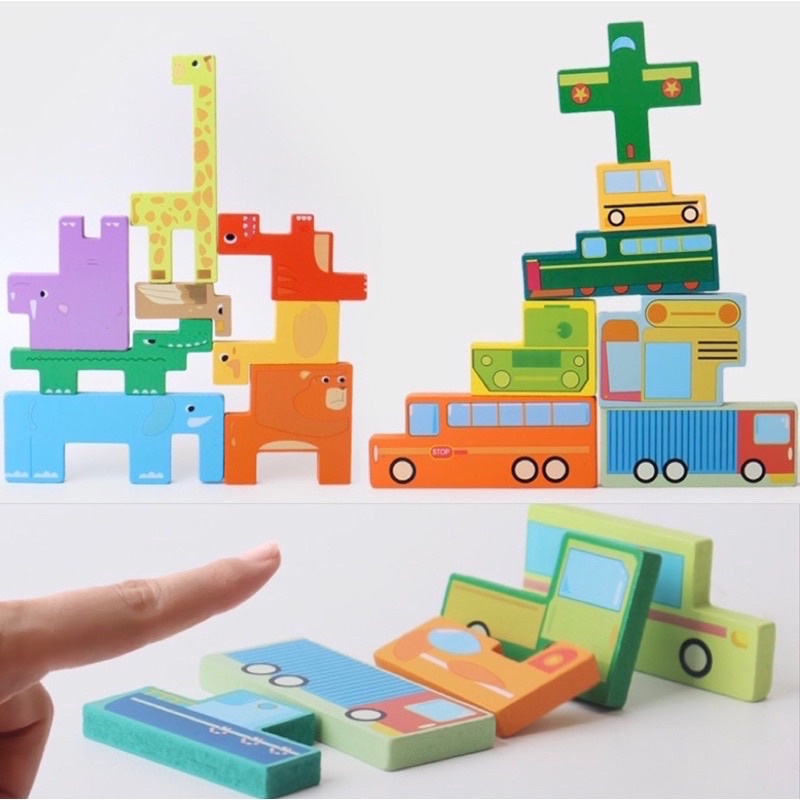 wooden tetris animal puzzle mainan tumpuk domino mainan edukasi