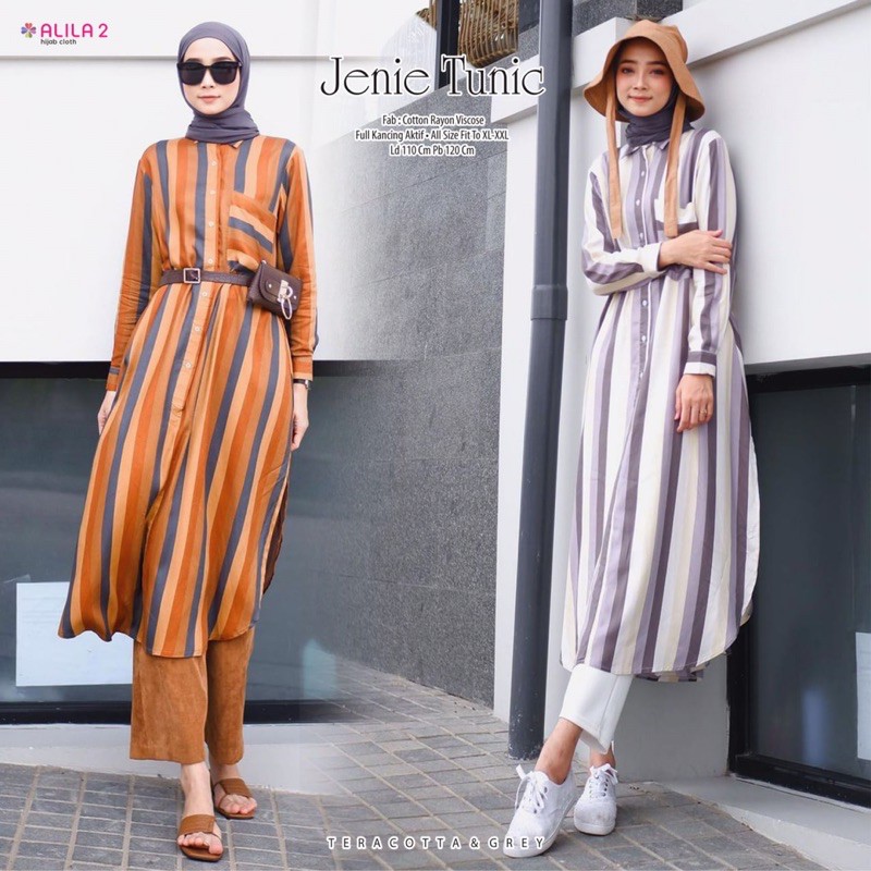JENIE TUNIK/ TUNIK KATUN/ LONG TUIK/ ATASAN WANITA/ ATASAN MUSLIM/ TUNIK BUSUI/ TUNIK MOTIF GARIS