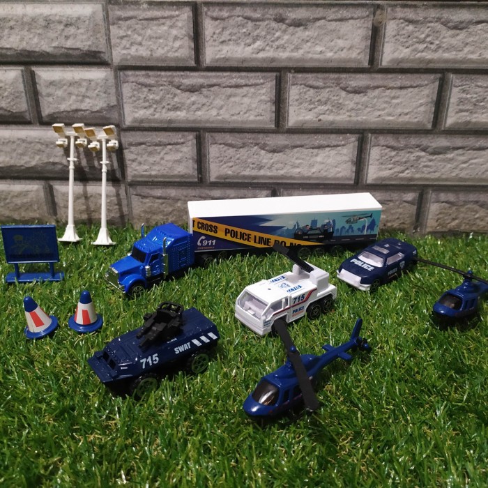 diecast set truk kontainer polisi patrol - miniatur polisi patrol