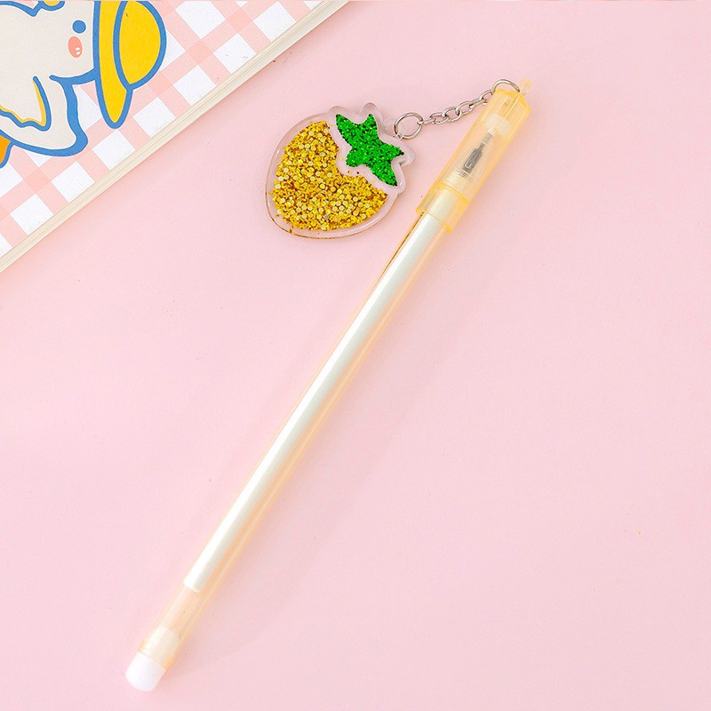MURMURE.ID | PART 1 PULPEN GEL GANTUNGAN LUCU KARAKTER DENGAN SEQUIN GLITTER BOLPOIN LUCU UNIK PN087-STRBRY-KUNING