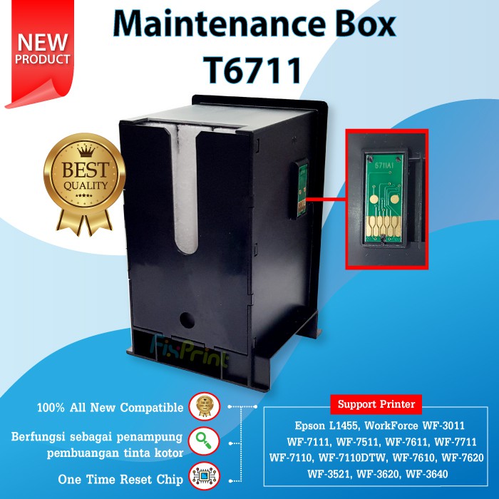 Maintenance Box Epson T6711 T-6711 Compatible Reset Waste Ink Pad Busa Printer L1455 WF7611 WF7111