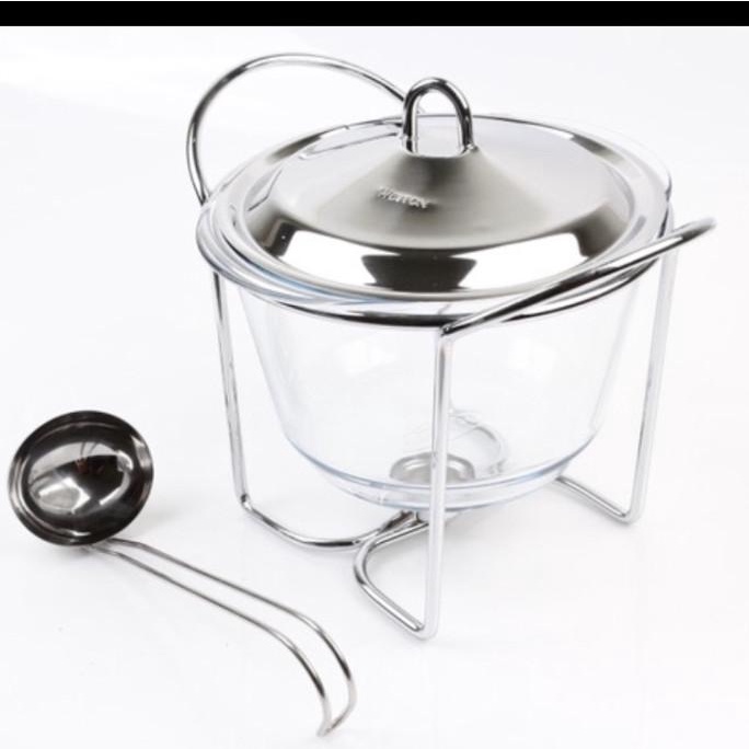 Prasmanan soup kaca/ Chafing dish stainless steel & Pyrex 4.0 L