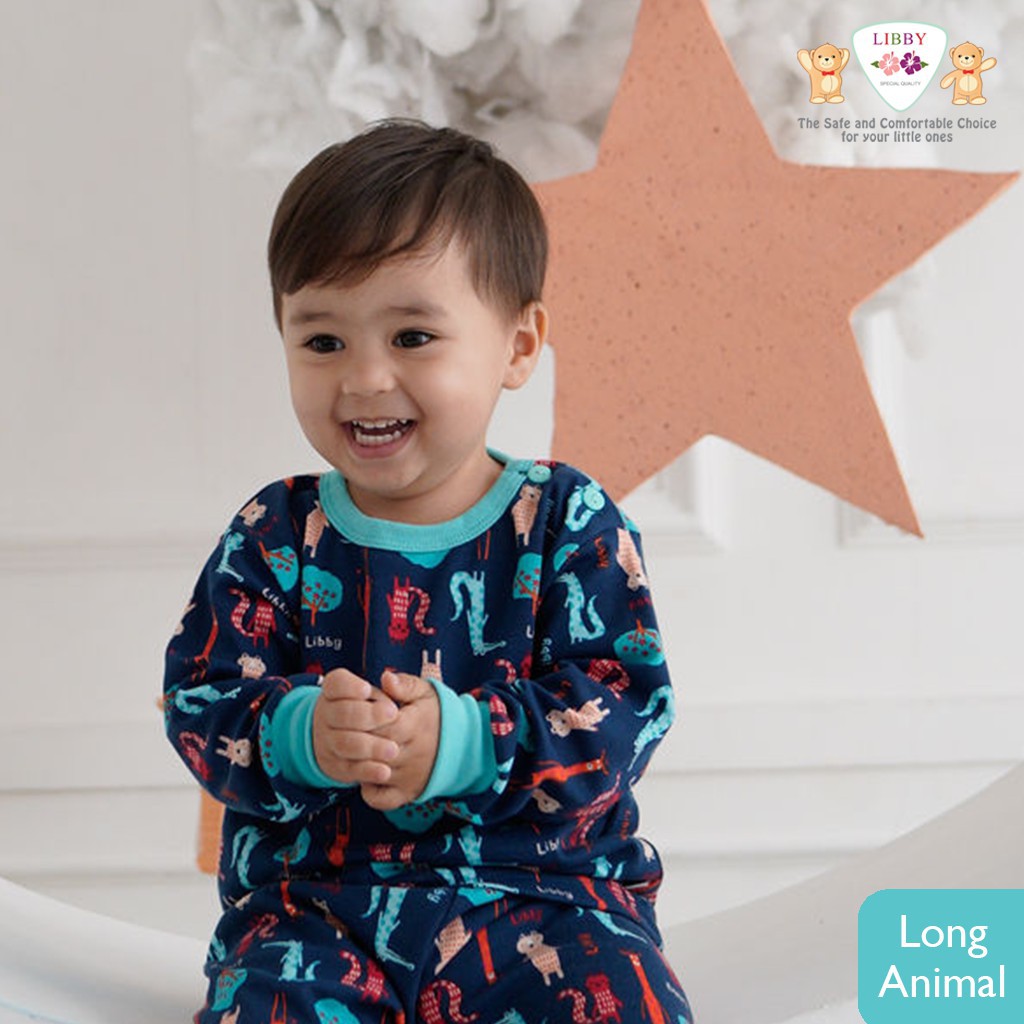 Libby Baju Bayi Setelan Oblong Panjang Celana Panjang Motif Animal Wildness