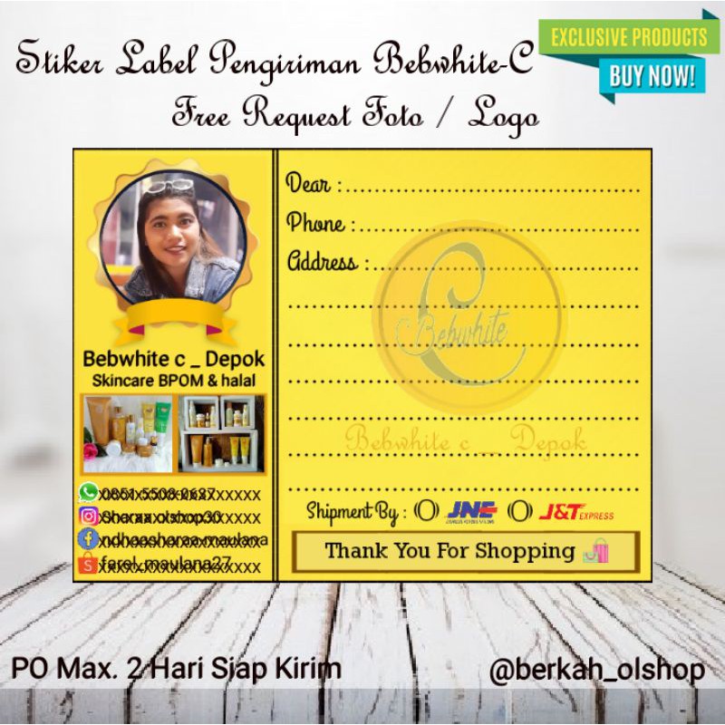 

Bebwhite C - Stiker Label Pengiriman Custom Foto & Nama Olshop