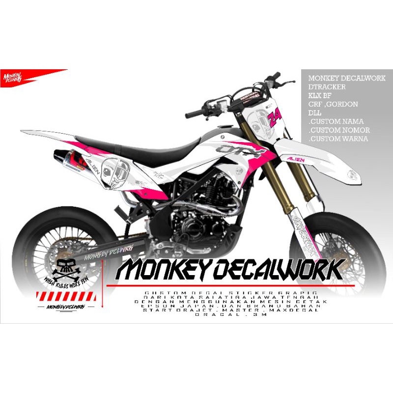 DEKAL STICKER DECAL KAWASAKI D-TRACKER KLX PUTIH CUSTOM ALIEN SIMPLE