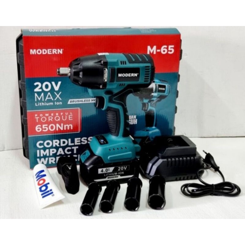 Impact Wrench MODERN M65 Cordless Brushless Mesin Bor Buka Baut Mobil Motor Set Koper