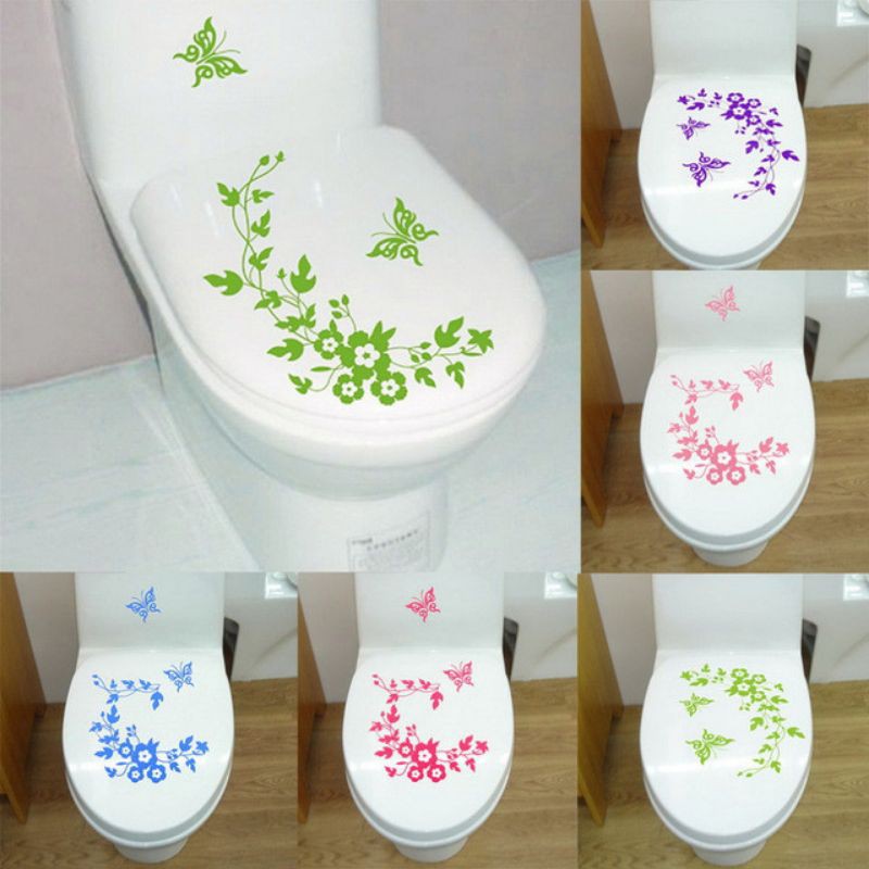 Sticker toilet WC bunga kupu-kupu - stiker kloset kupu - dekorasi closet kamar mandi