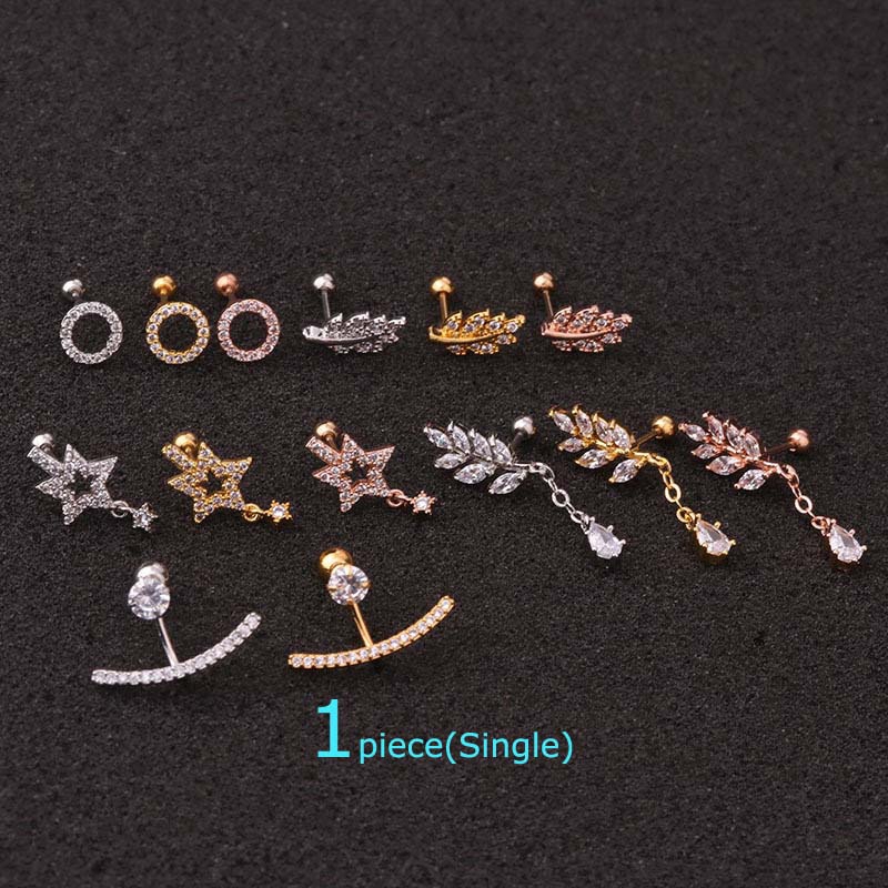 1piece Lobe Earrings Pinna Rook Helix Piercing Stainless Steel 6mm Bar 20G