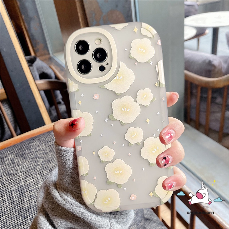 Soft Case Pelindung Lensa Bahan Tpu Motif Lukisan Bunga Untuk iPhone 11 13 12 Pro Max 7 8 Plus XR X XS Max 6 6s Plus SE 2020