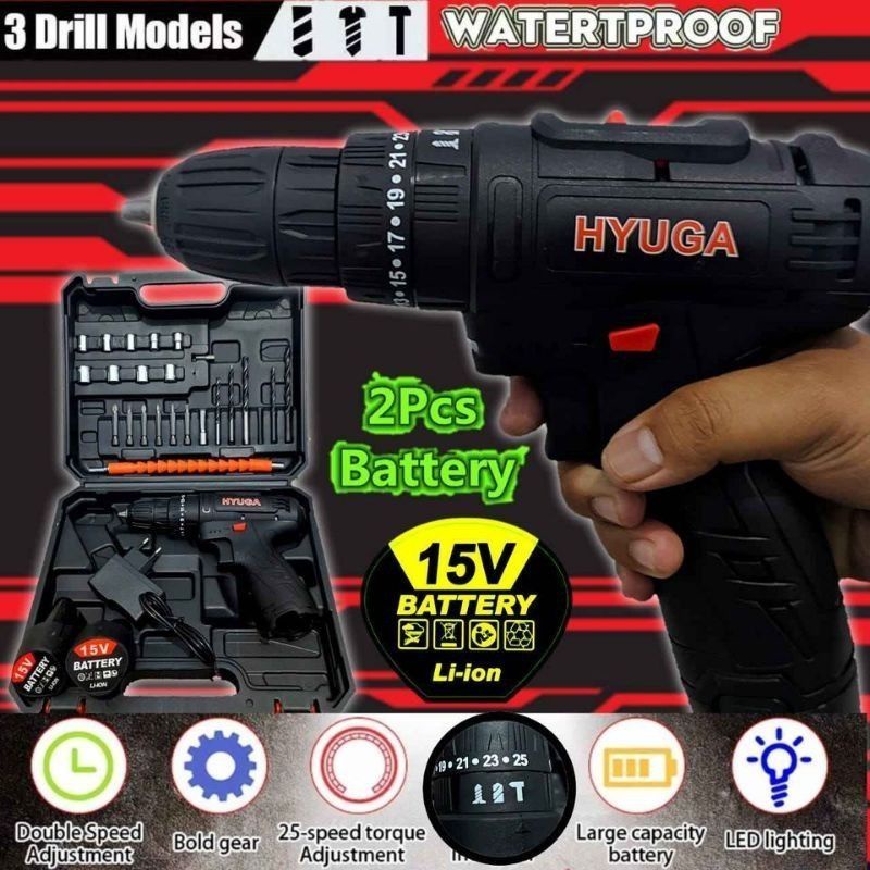 Bor baterai hyuga 15v cordless drill by uchiha japan technology mewah harga promo murah
