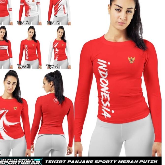 Harga Murah.. Tshirt Panjang Merah Putih AB Sportwear