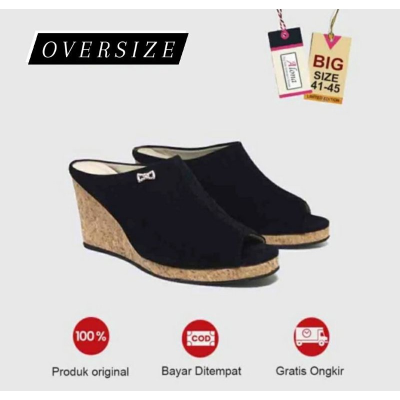 Wedges Sandals ZR Premium Wanita Ukuran Besar 41.45 Slop Pesta Cantik Ukuran JUMBO Hitam Oversize Original