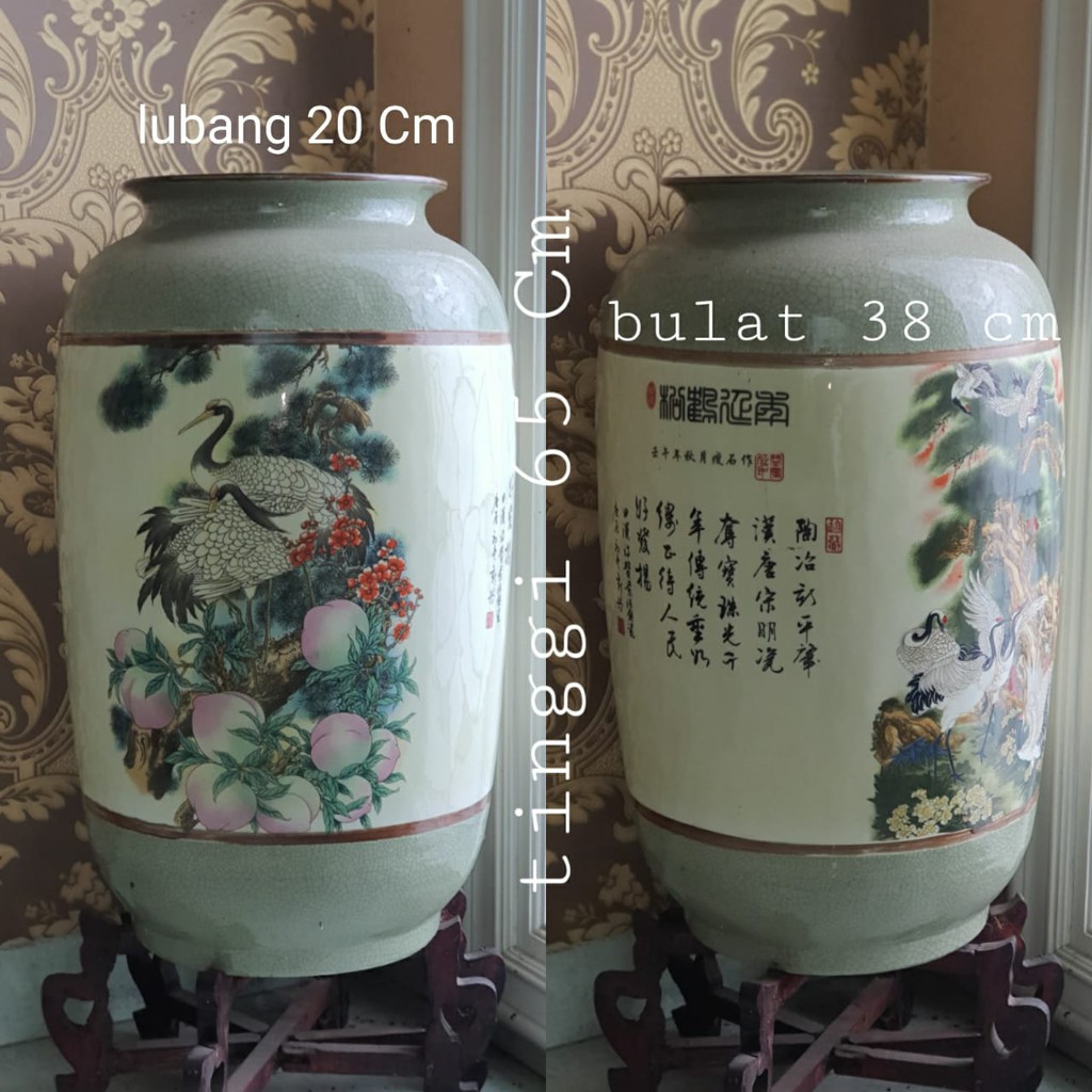 GUCI ANTIK GUCI KERAMIK IMPORT MOTIF BUNGA BURUNG HIJAU