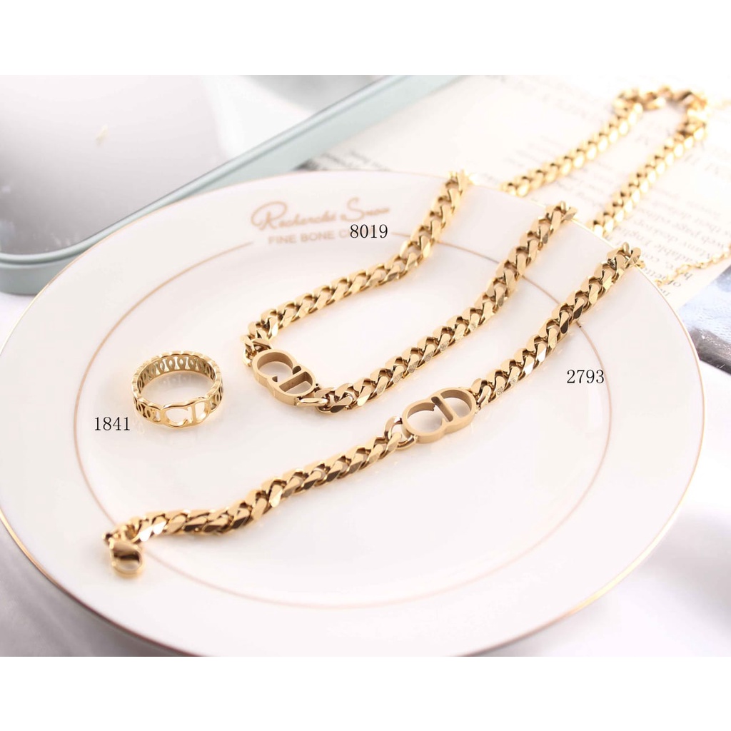 Set titanium gelang kalung dan cincin perhiasan fashion 1841-2793