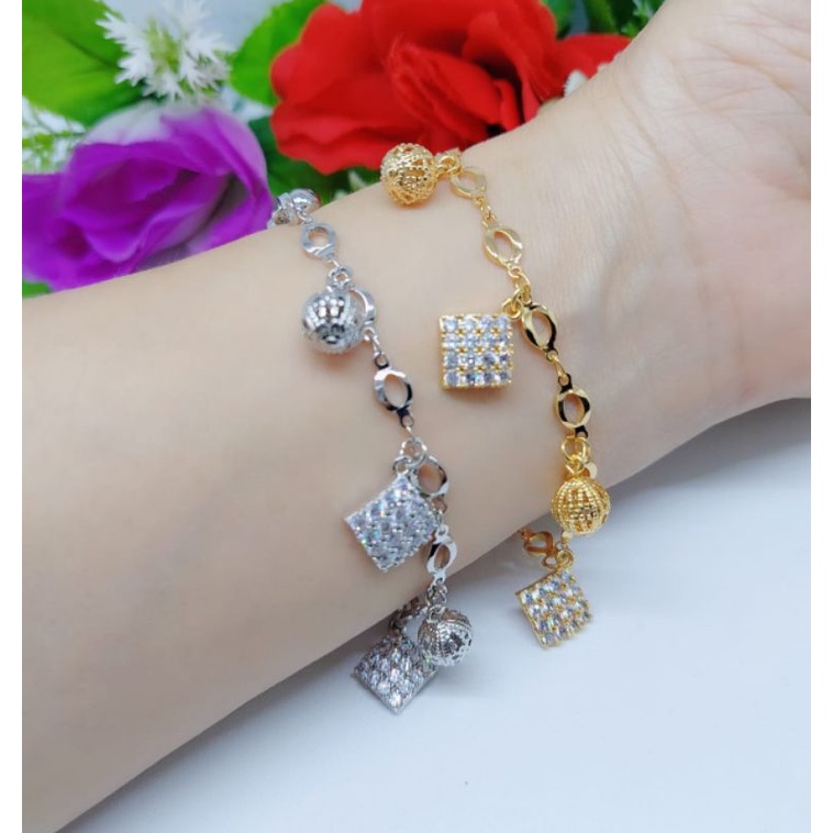 Gelang Tangan Liontin Kotak&amp;Bola Xuping Lapis Emas 18k