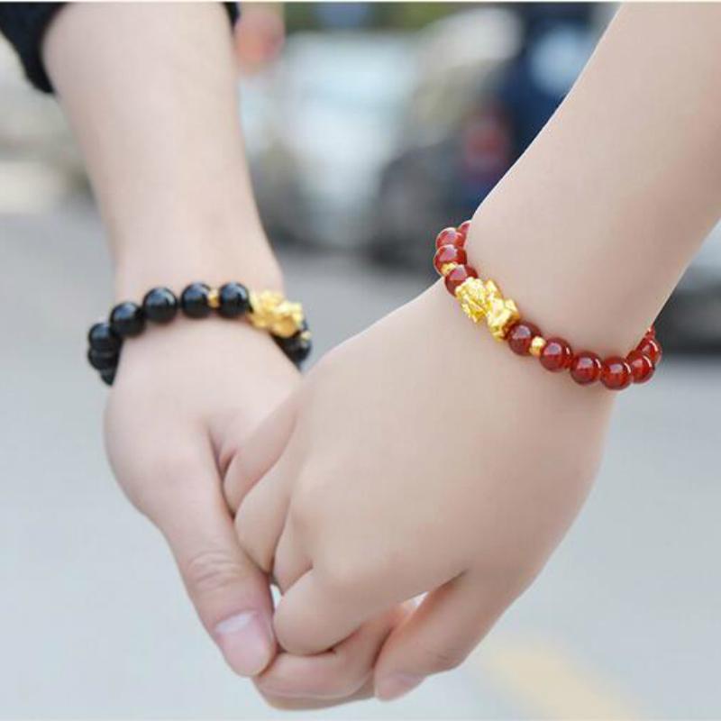 Unisex Wealth Feng Shui agate Golden PIXIU Wealth Beads Bracelet Attract Wealth and Good Luck Jewelry Gift