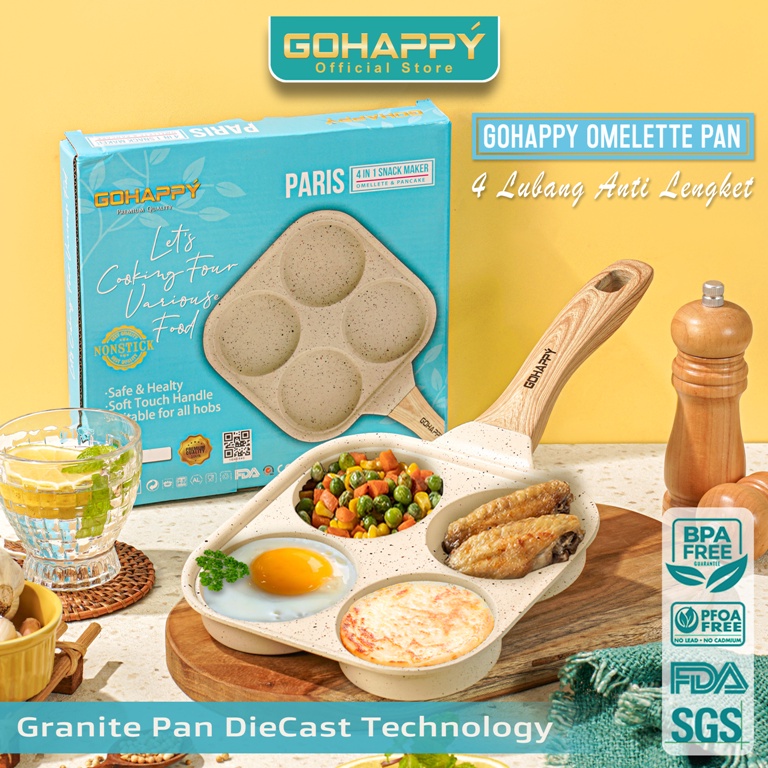 PANCI OMELETE 4 IN 1 Gohappy GHC54 Non-stick Paris Omellete various 4 lubang fry fried pan