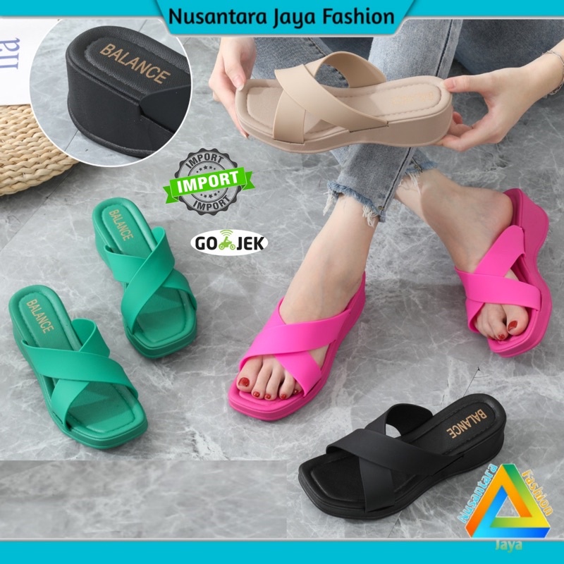 Sandal Wedges Wanita Tali Silang Kekinian Balance 2212