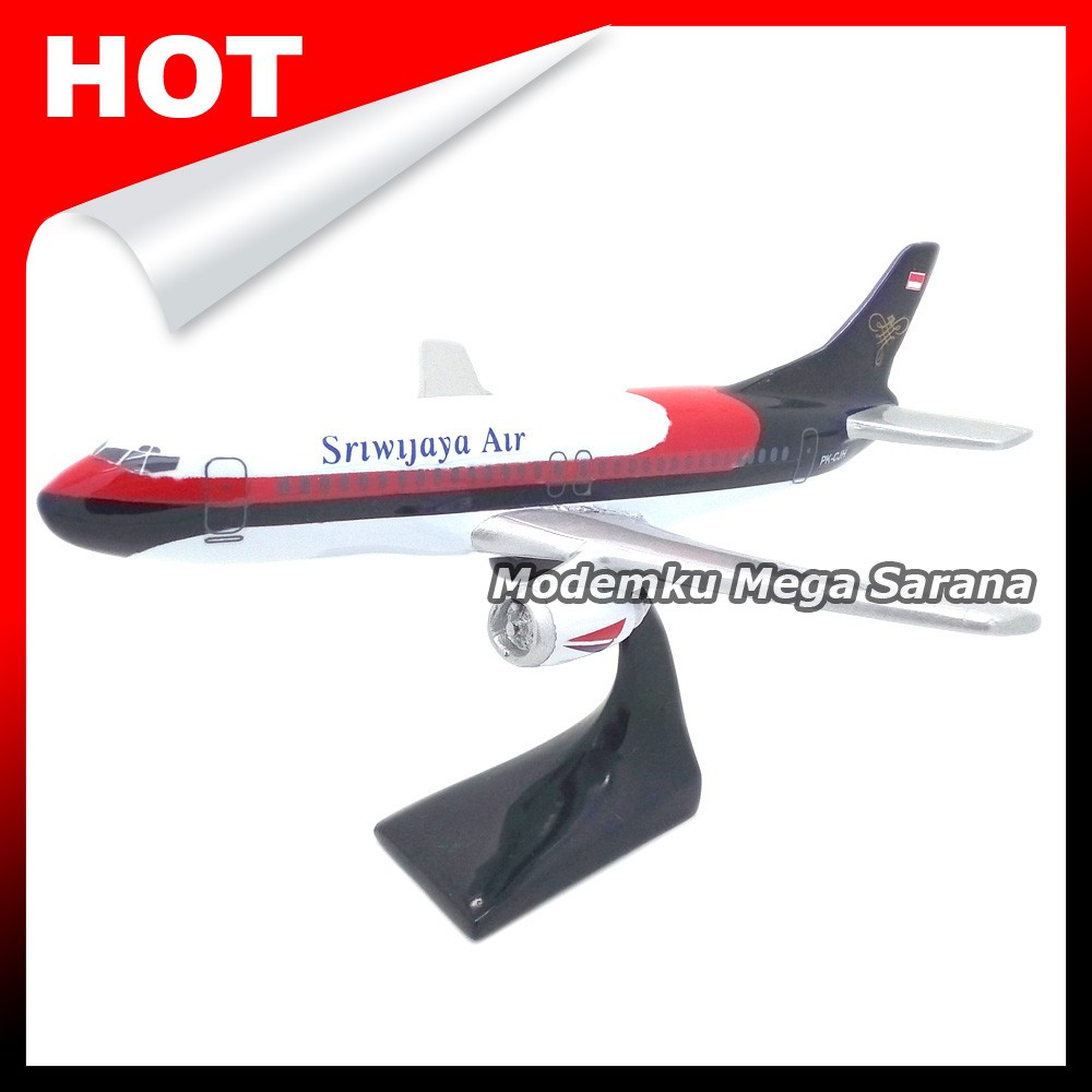 Miniatur Pesawat Terbang Sriwijaya Air 20x17x12cm - Fiber Glass [packing kayu]