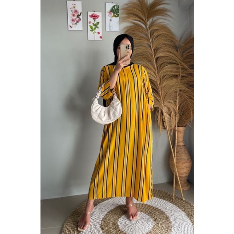 daster long lengan panjang LD 120 PB 130 bawah mata kaki, daster panjang viral kekinian, daster rayon busui terlaris ARBANI COLECTION-ORINA (SALUR KUNING)
