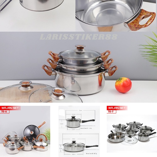 Panci Set Stainless Steel 12 Pcs Dengan Teko Panci Set Anti Lengket Panci Serbaguna - Larisstiker88