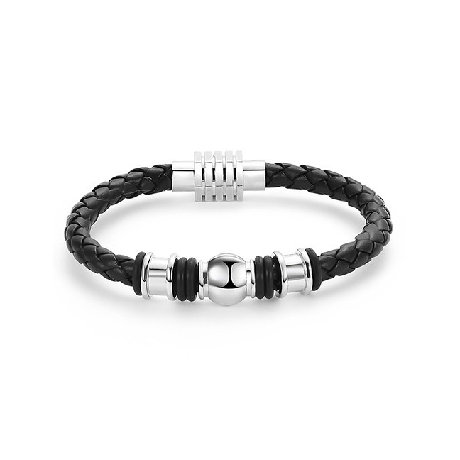 LRC Gelang Tangan Fashion Black+silver Color Grids E74237