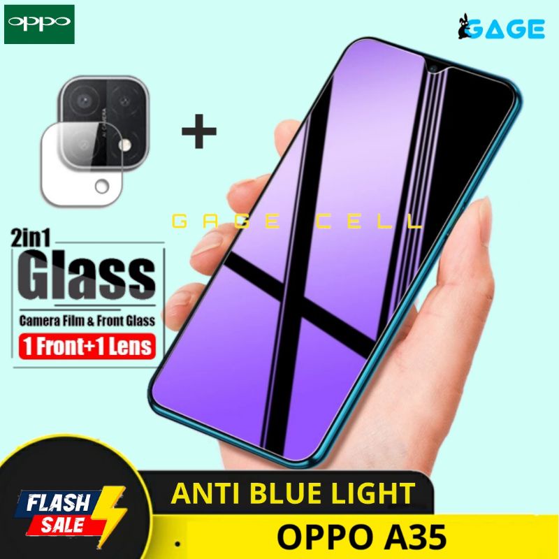 2in1 TEMPERED GLASS ANTI BLUE LIGHT FULL LAYAR KAMERA OPPO A35 SCREEN PROTECTOR