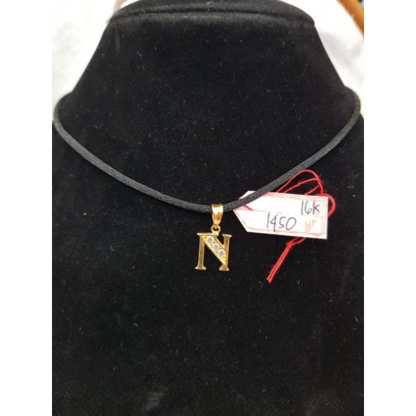 LT1557E363E liontin model huruf N permata  inisial nama emas kuning asli berat 1.450 kadar 70% 16k