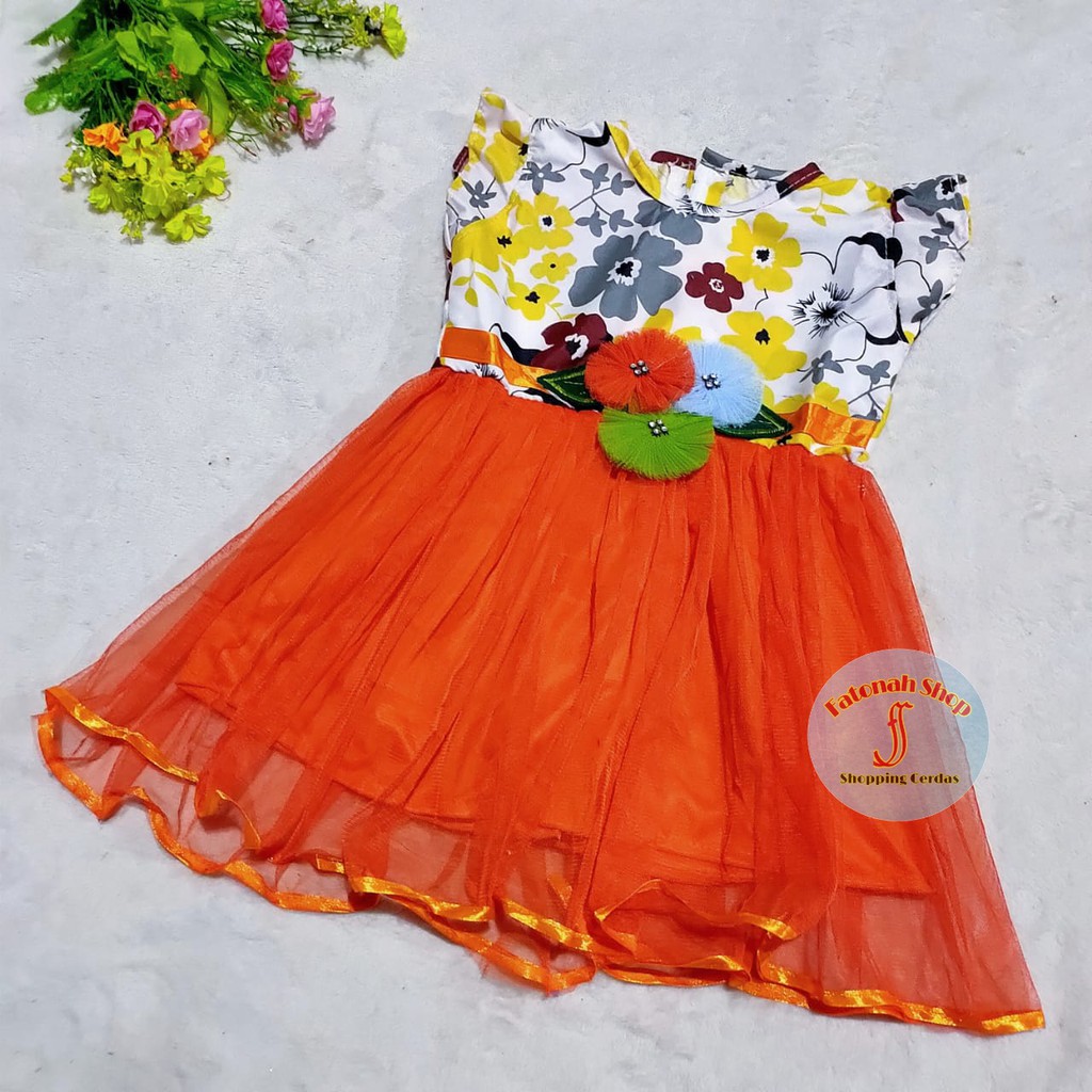 Dress anak 1 2 tahun gaun anak cewek baju perempuan tutu fanta kuning ( dress shaby ver 2 )