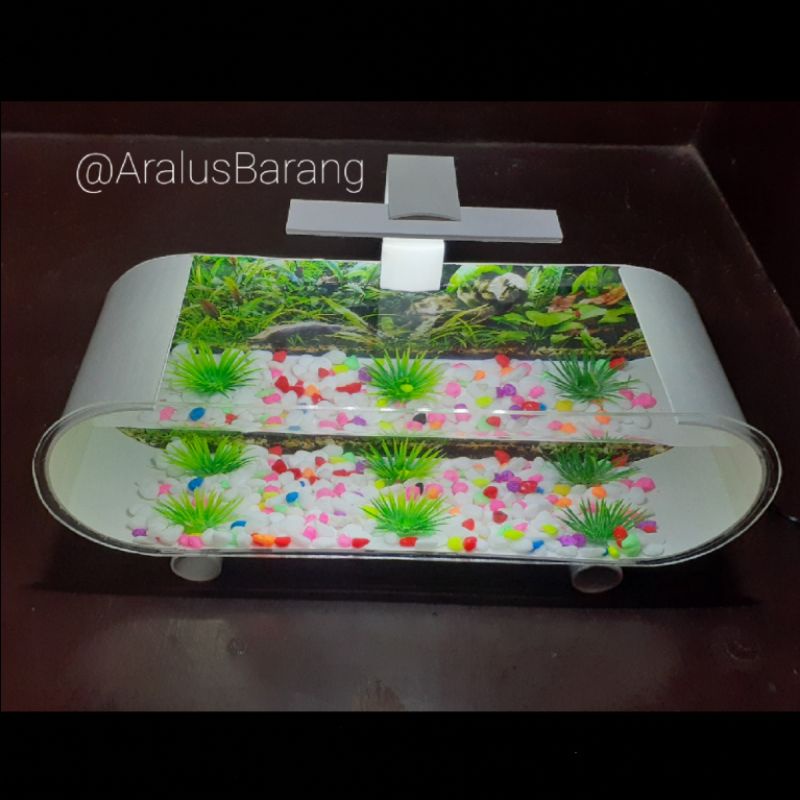 Aquarium Mini Fullset Dengan Lampu LED / Aquarium Akrilik / Aquarium Ikan Cupang