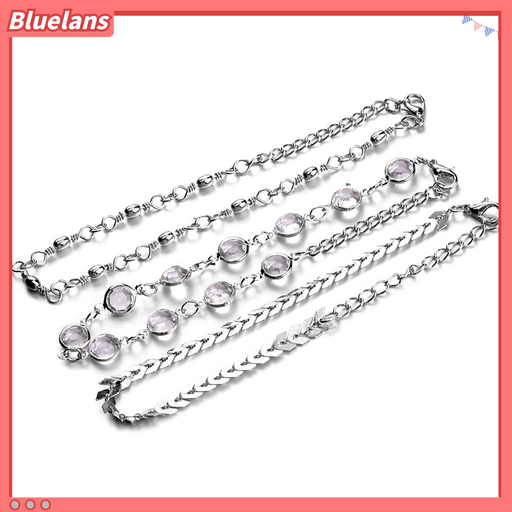 Bluelans 3Pcs Bohemian Women Rhinestone Fishbone Chain Anklet Foot Bracelet Jewelry