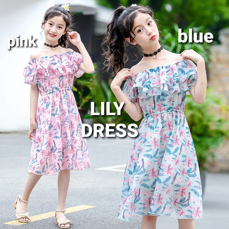LILY DRESS BLUE / DRESS SABRINA ANAK PEREMPUAN REMAJA IMPOR KOREA / BAJU TERUSAN BUNGA DAILY