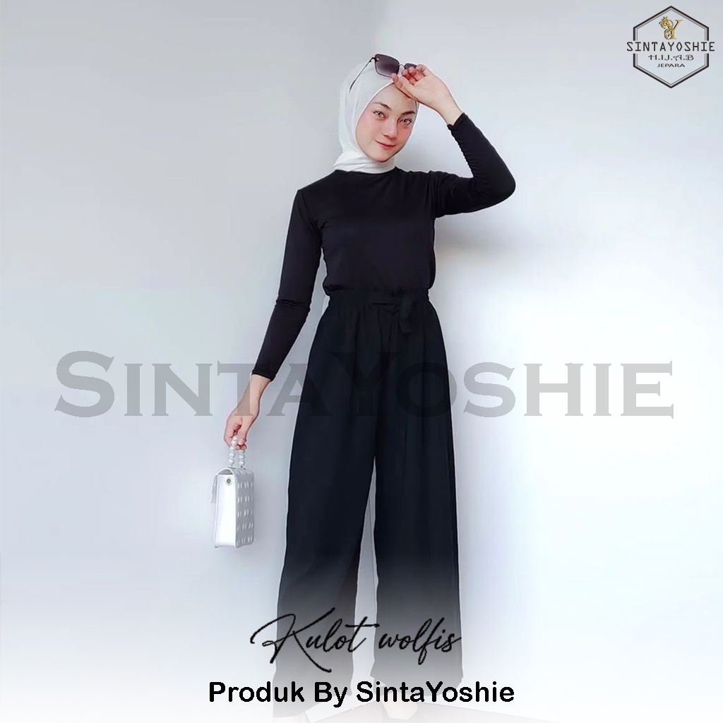 Sintayoshie-[COD] Kulot Wolfis Kulot Ribbon Pants Celana Wanita Panjang Highwaist Daily Kulot Kulot Grosir