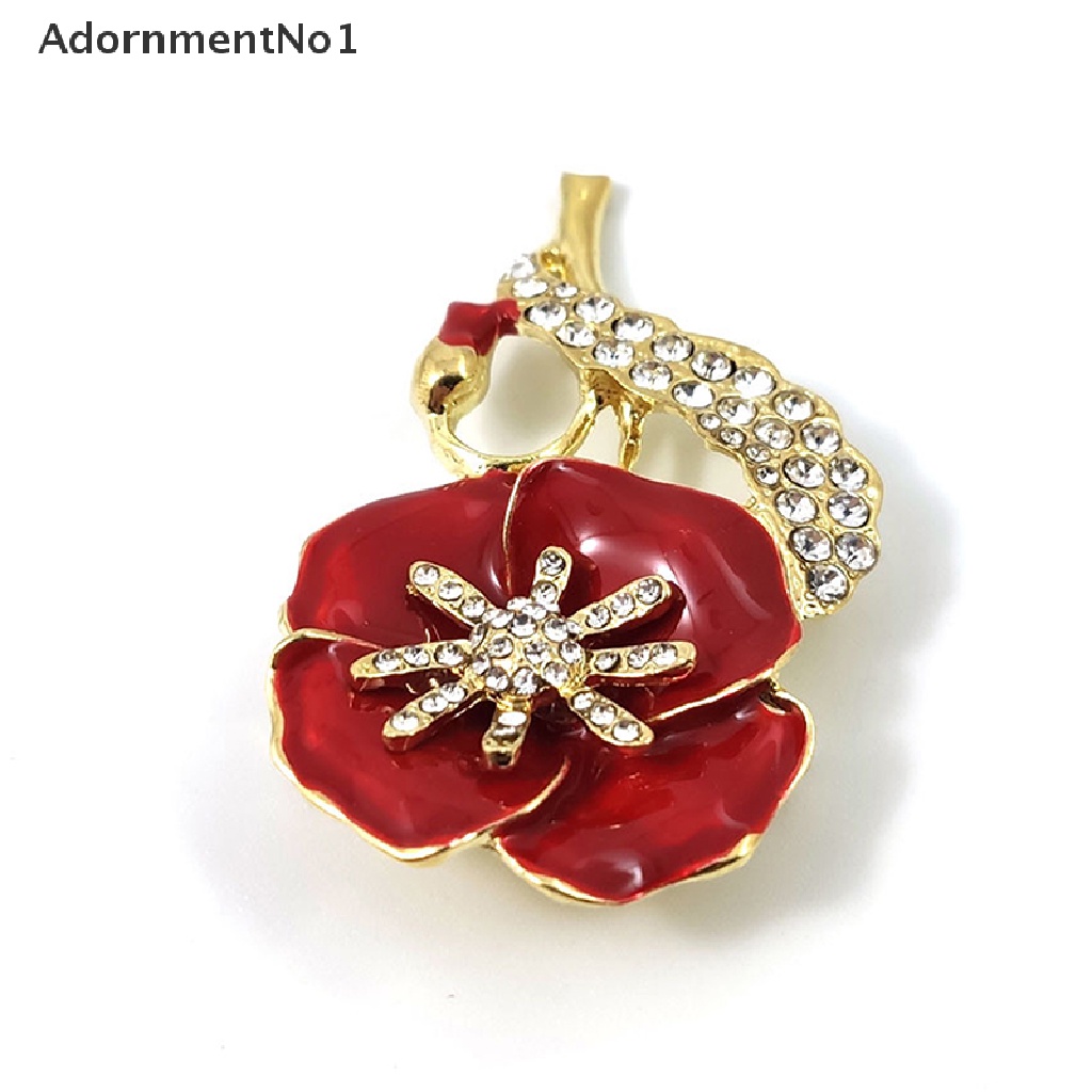 (AdornmentNo1) Bros Pin Enamel Desain Bunga Anyelir Merah + Emas