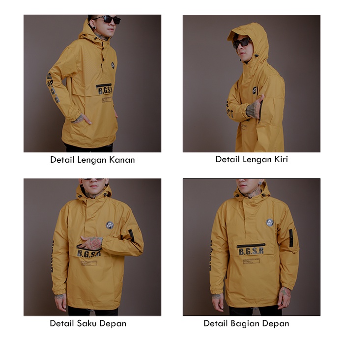 Jaket Cagoule Pria Hoodie Windbreaker Taslan Premium Tebal BGRS New G1